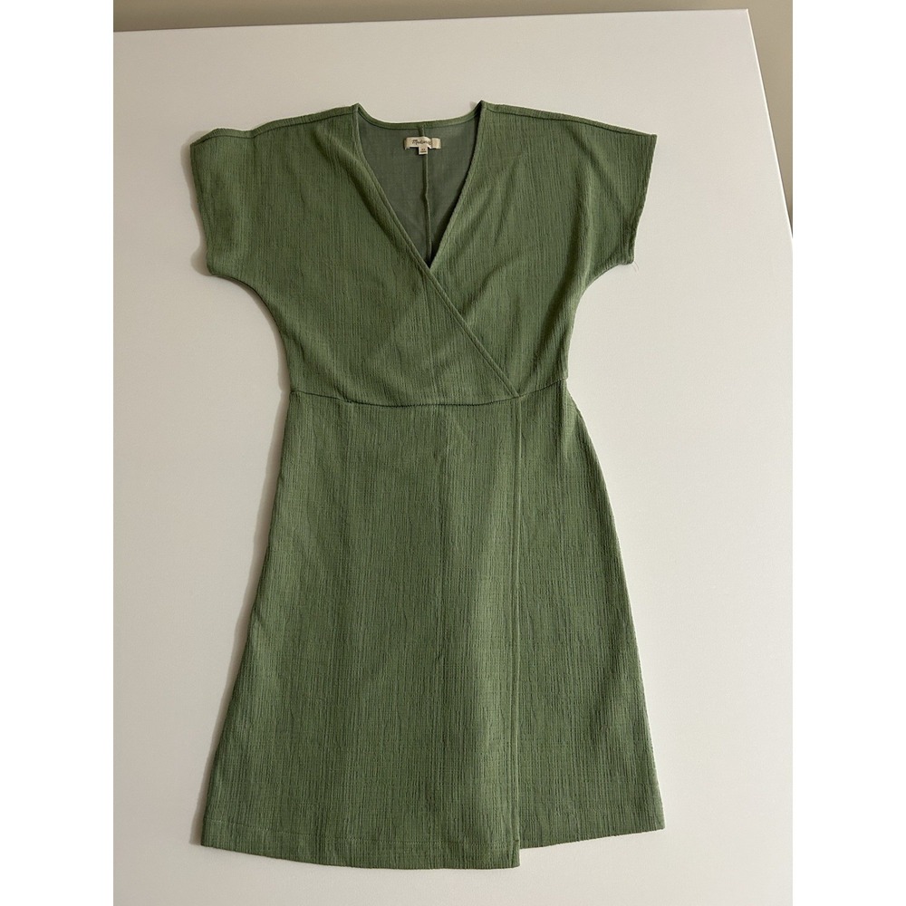 Madewell Women's Cross Front Flutter Sleeve Dress XS In Dried Aloe
